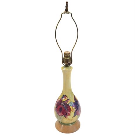 Vintage Moorcroft Table Lamp With Wood Base "Hibiscus"