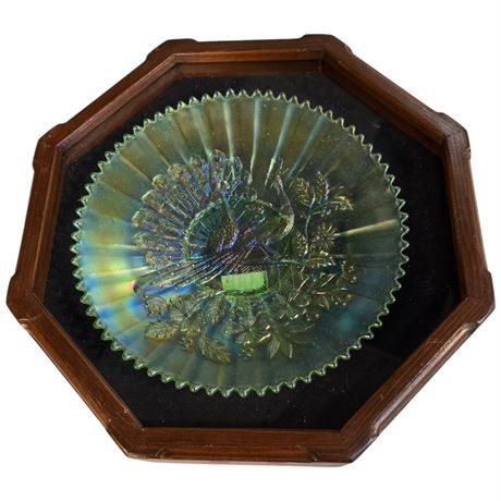 Rare Early Ice Green Carnival Glass "Peacock Of The Fence" Bowl