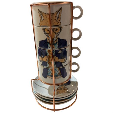 Stacking Hipster Fox Coffee Set