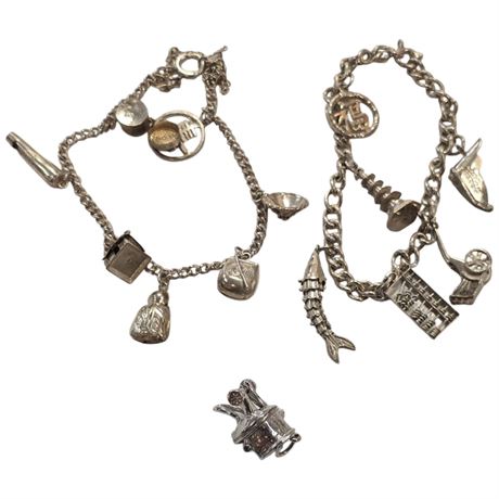 2 Sterling Silver Charm Bracelets, Full Of Charms