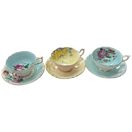 3 Double Stamped Paragon Cups & Saucers