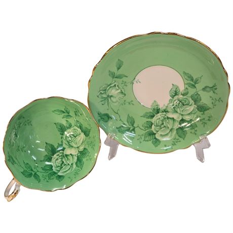Vintage Double Stamped Paragon "Green Roses" Tea Cup & Saucer