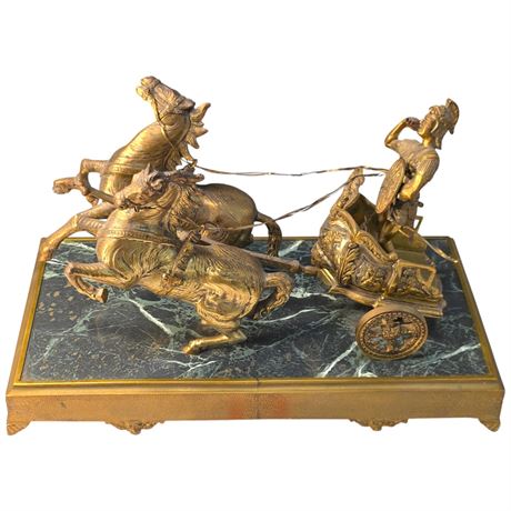 Brass Roman Chariot Sculpture, On Marble Base