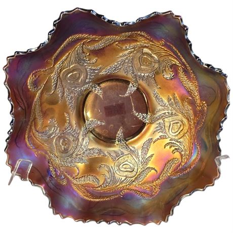 Early Amethyst Carnival Glass "Heart & Vine" Bowl