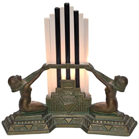 Art Deco Bronze Nude Lady Figural Table Lamp, Working