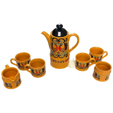 Vintage Sadler Teapot & 6 Mugs With Chicken Motif