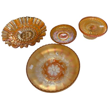 4 Vintage Pieces Of Carnival Glass