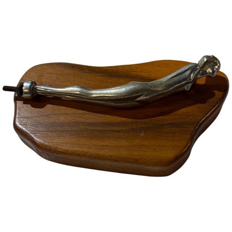 Silver Art Deco Nude Lady & Wood Base
