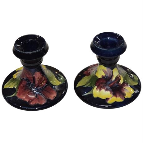 Pair Of Vintage Moorcroft "Hibiscus" Candle Stick Holders