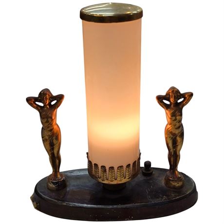 Art Deco Painted Bronze Figural Table Lamp, Working