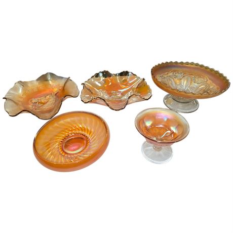 5 Pieces Of Early Carnival Glass