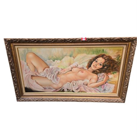 Large Vintage Framed Oil Painting Of A Nude Woman Signed Barry Templeman
