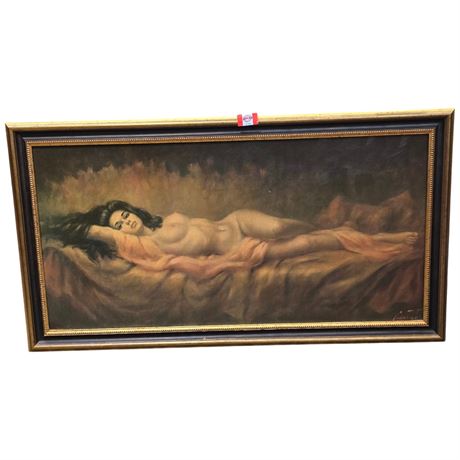 Large Framed Nude Lady Oil Painting  Imitation On Canvas, Signed By Artist