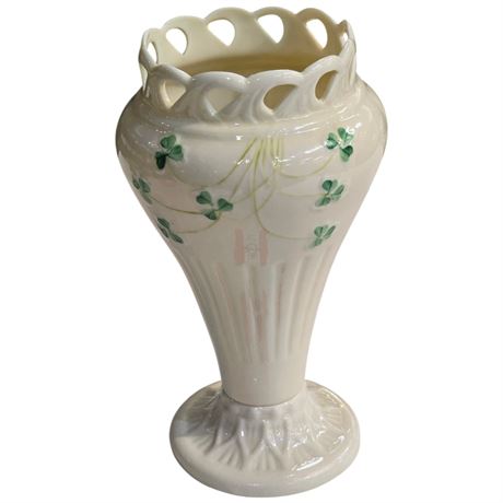 Vintage Belleek Flower Vase, Green Mark