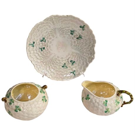 3 Vintage Pieces Of Belleek, Black/Green Mark, Foreign