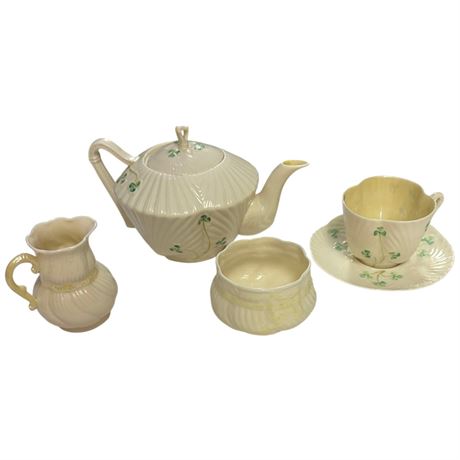 5 Vintage Pieces Of Belleek 3Rd Green Mark