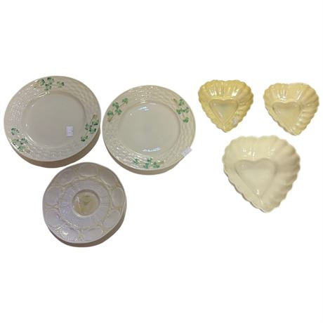 6 Vintage Pieces Of Belleek 3Rd Green Mark