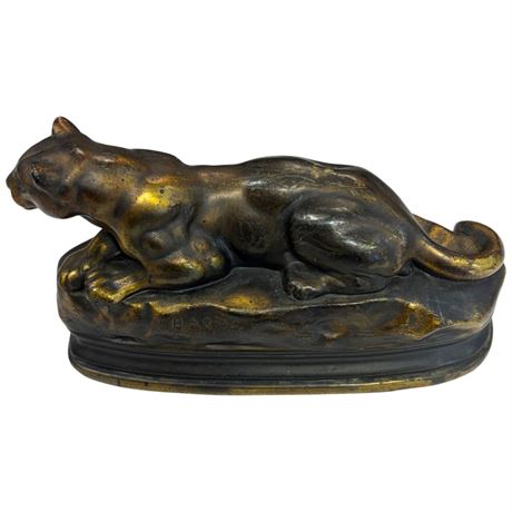 Lying Panther Bronze Sculpture By Barye Antoine