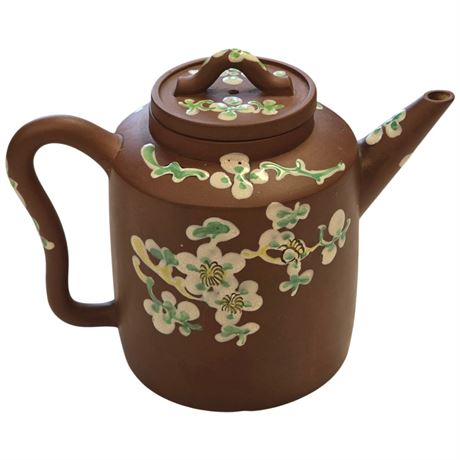 Yixing Zisha Clay Teapot With Enamel Flowers