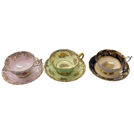 3 Double Stamped Paragon Cups & Saucers