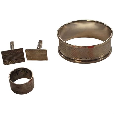 Sterling Silver Napkin Ring, Ring And Cufflinks