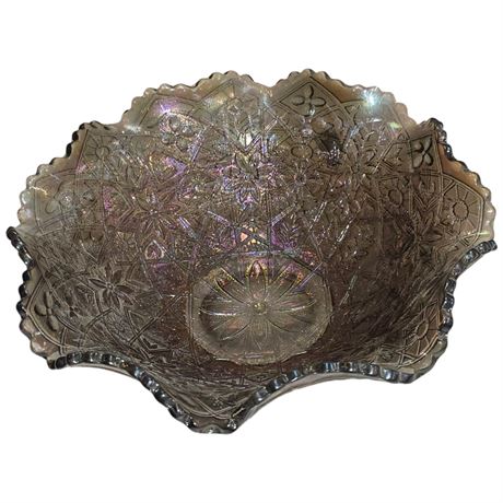Rare Early Smoke Grey Carnival Glass "Hattie" Bowl