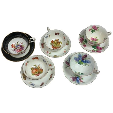 5 Vintage Hammersley Cups & Saucers