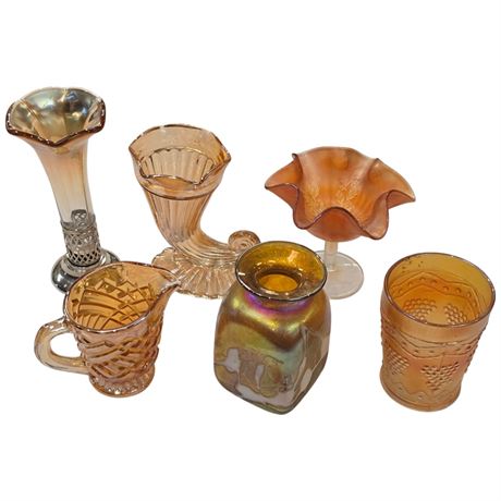 6 Assorted Vintage Carnival Glass Pieces
