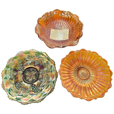 3 Pieces Of Early Carnival Glass