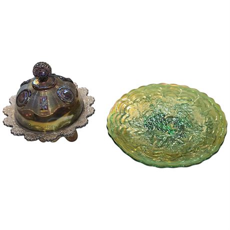 2 Pieces Of Early Imperial Carnival Glass