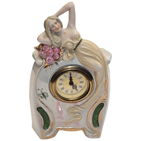 Porcelain Table Clock With Lady