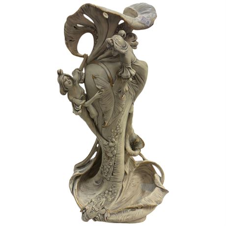 Royal Dux Art Nouveau Porcelain Centerpiece 2 Ladies & Vase