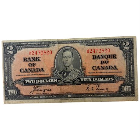 1937 King George $2 Canadian Paper Bill