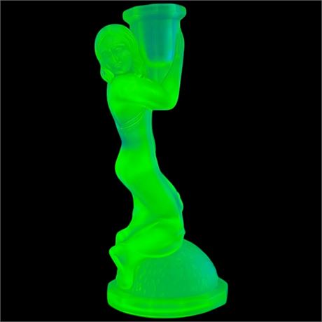 Vintage Art Deco Uranium Glass Lady Candlestick Holder