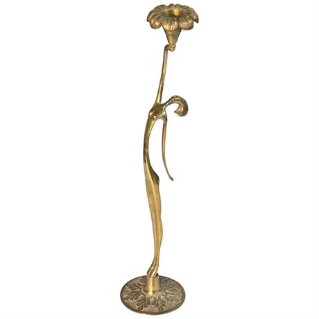 Mid Century Modern Brass Nude Lady Figural Candle Stick Holder