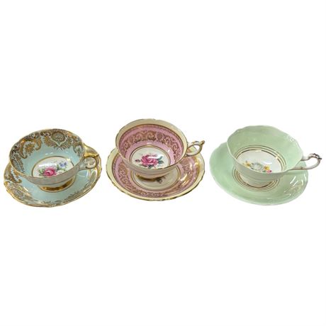 3 Double Stamped Paragon Cups & Saucers