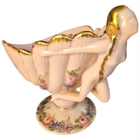 Vintage Cambridge Crown Tuscan Flying Lady Glass Compote