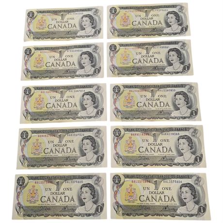 10 Vintage Canadian Dollar Bills