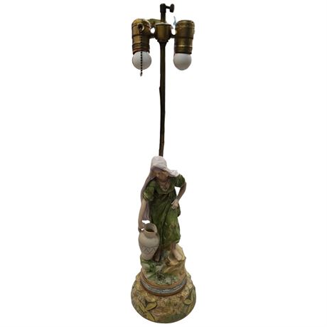 Vintage Hand Painted Bisque Maiden Lamp