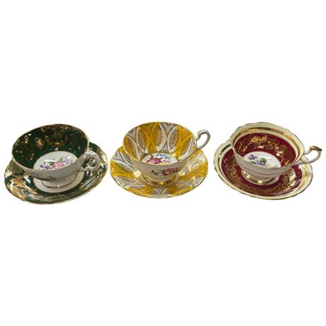 3 Paragon Cups & Saucers, One Double Mark