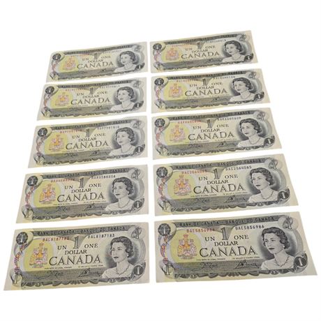 10 Vintage Canadian Dollar Bills