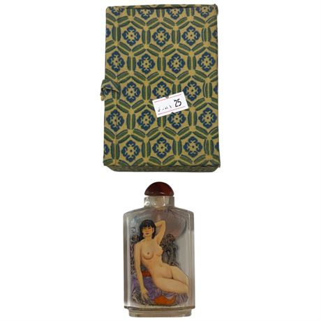 Vintage Reverse Painted Asian Snuff Bottle Depicting Nude Ladies