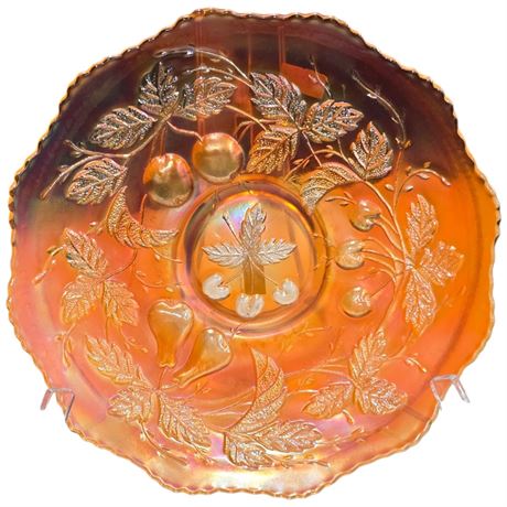 Early Marigold Carnival Glass "3 Fruits" Northwood Plate