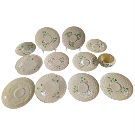 13 Vintage Pieces Of Belleek 3Rd Green Mark