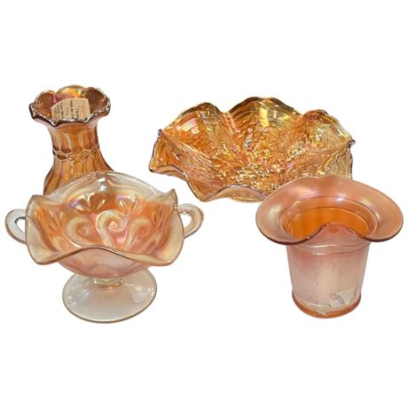 4 Pieces Of Early Carnival Glass