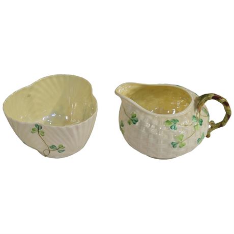 Vintage Belleek Creamer & Sugar, 3Rd Black Mark