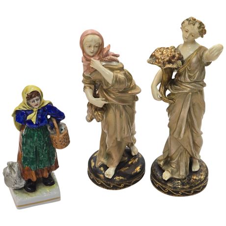 3 Porcelain Lady Figurines, 2 Rudolstadt Etc..