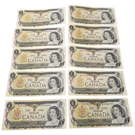 10 Vintage Canadian Dollar Bills