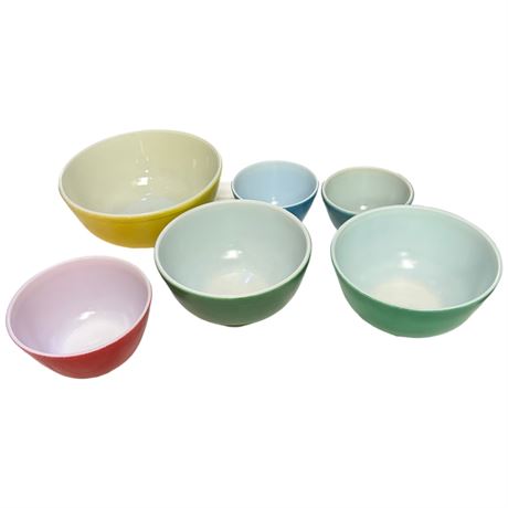 6 Pyrex Glass Bowls "Primary Set"