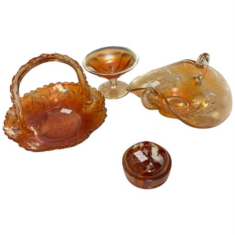4 Vintage Pieces Of Carnival Glass